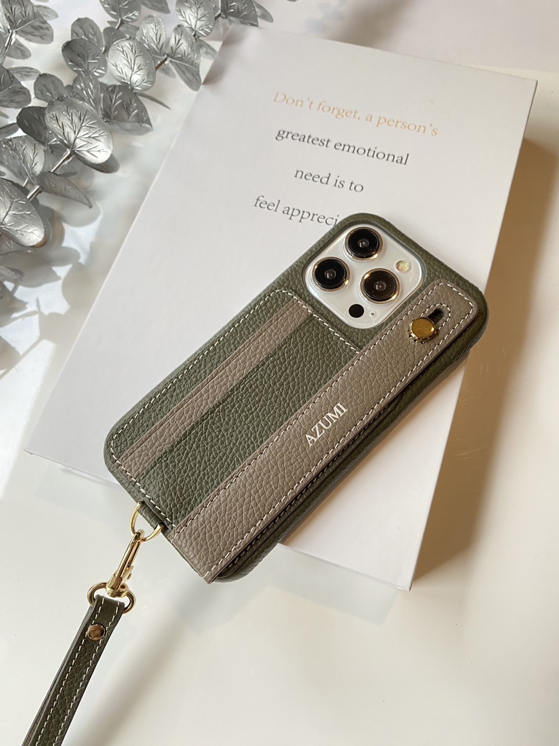 Gamuu本革★カード2収納 名入れハンドストラップ Iphoneケース