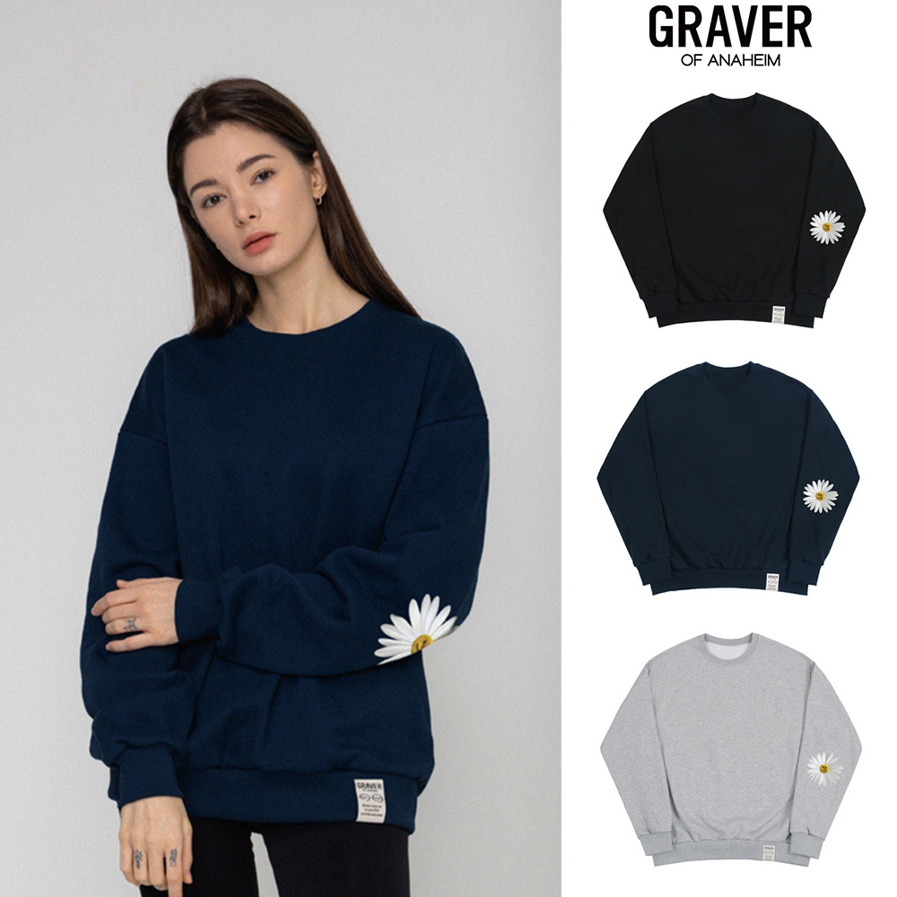 【GRAVER】23FW★ Elbow Daisy Flower Sweatshirt