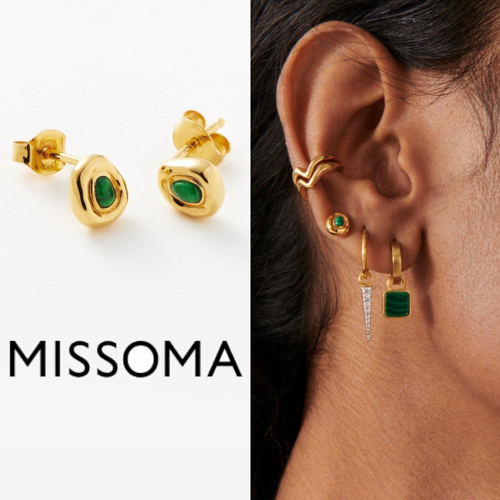 【MISSOMA】グリーン マラカイト 彫刻 スタッド ピアス 関税込