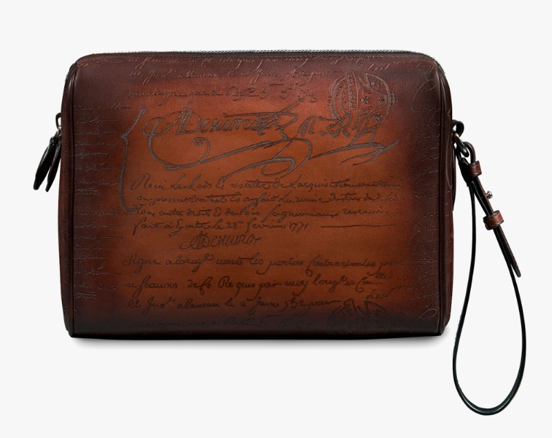海外希少 Berluti直営 Rosewood Scritto レザー クラッチバッグ