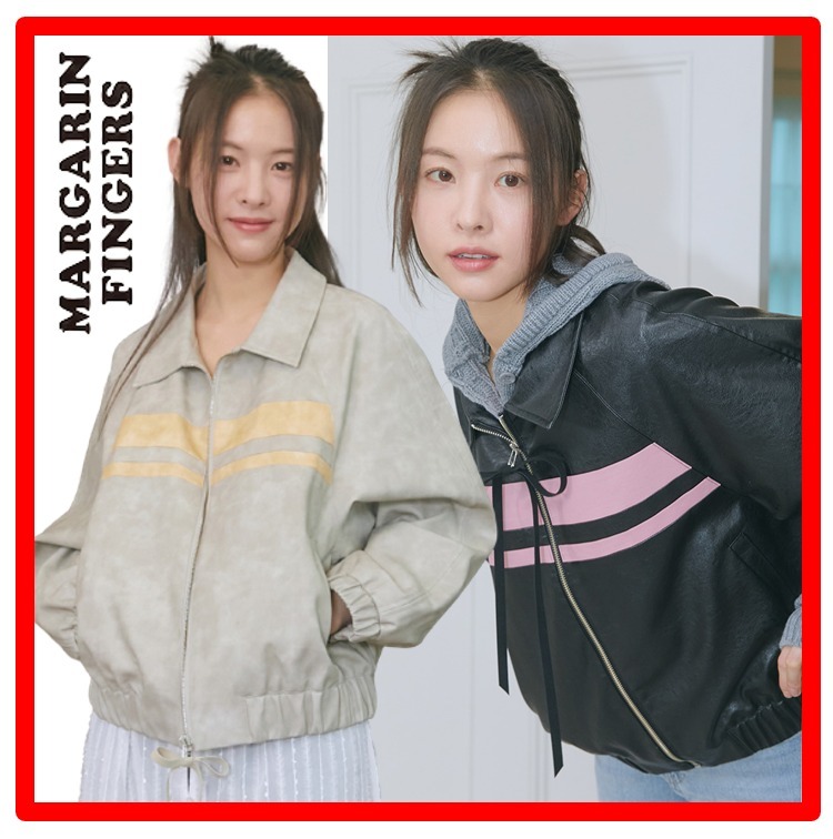 ☆【Margarin Fingers】☆RIBBON LEATHER BOMBER JACKE.T☆