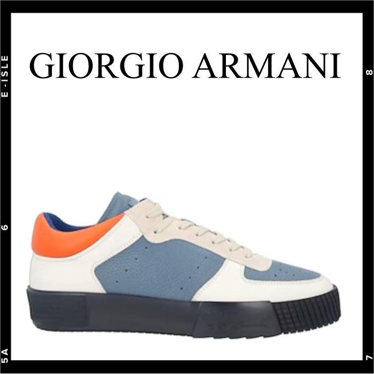 希少【Giorgio Armani】マルチカラーパターンレザースニーカー