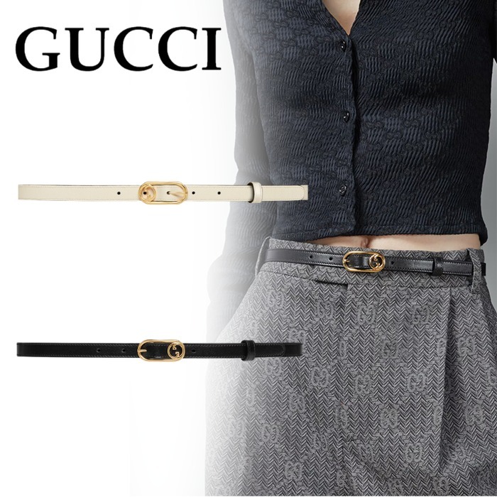国内直営**GUCCI**ラウンド インターロッキングG スリム ベルト