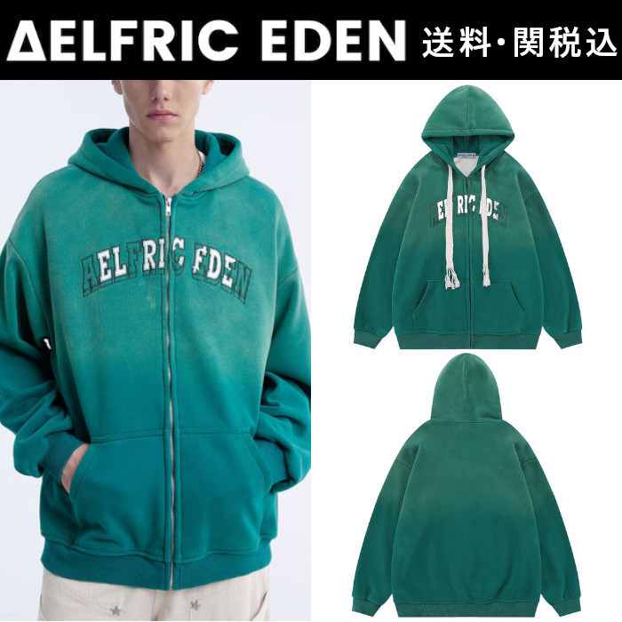 【Aelfric Eden】グラデーション 刺繍 レター ZIP UP パーカー