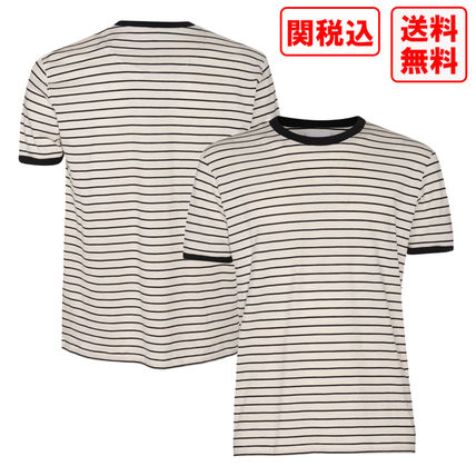 PT01 Crew Neck Crew Neck Stripes Street Style Cotton Short Sleeves