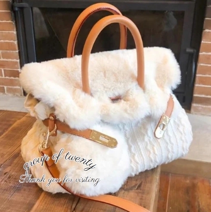 ニット ファー 2WAY ショルダーバッグ ハンドバッグ t405