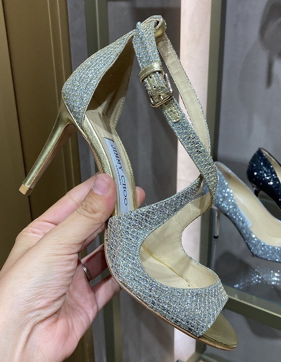 サンダル・ミュール JIMMY CHOO EMILY85 GLITTER FABRIC PUMPS GOLD