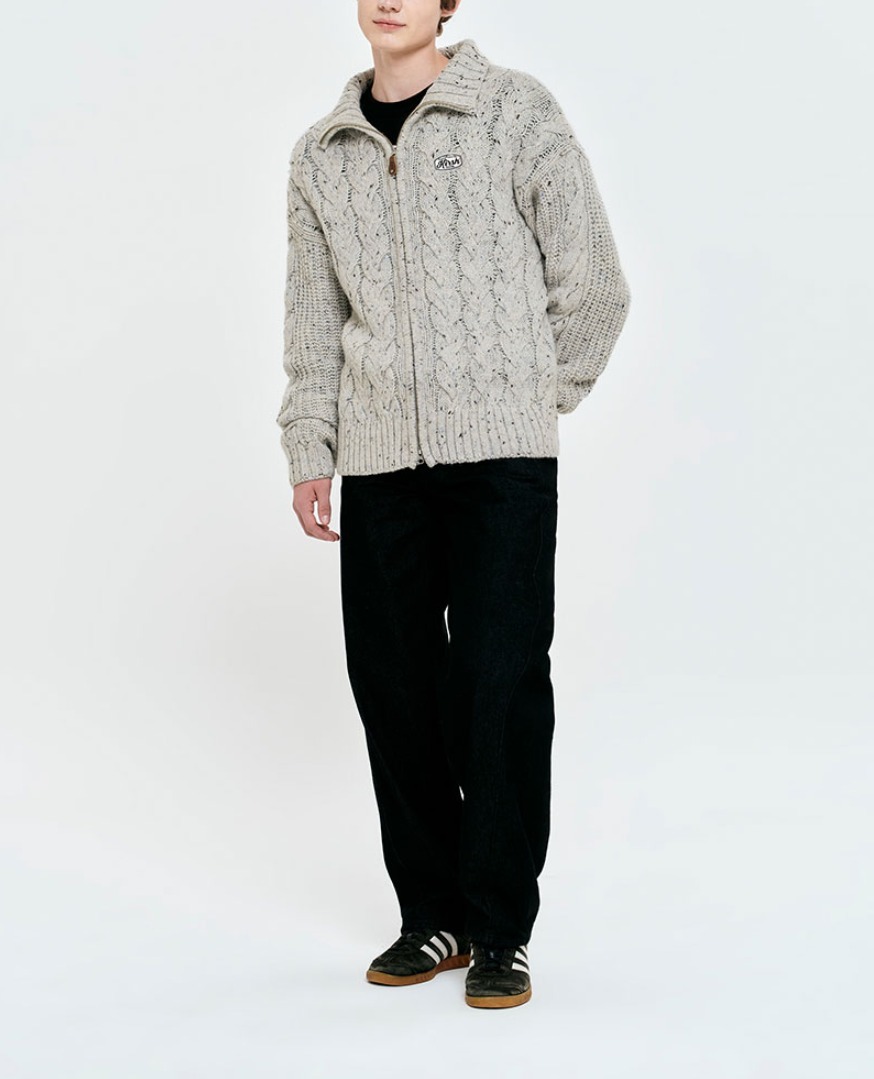★23FW新作★KIRSH★UNI LOGO WAPPEN CABLE COLLAR KNIT ZIP UP ☆関税込☆KIRSH☆UNI LOGO WAPPEN CABLE COLLAR KNIT ZIP UP