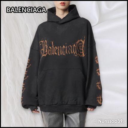 BALENCIAGA Hoodies Unisex Street Style Long Sleeves Plain Cotton Oversized Logo