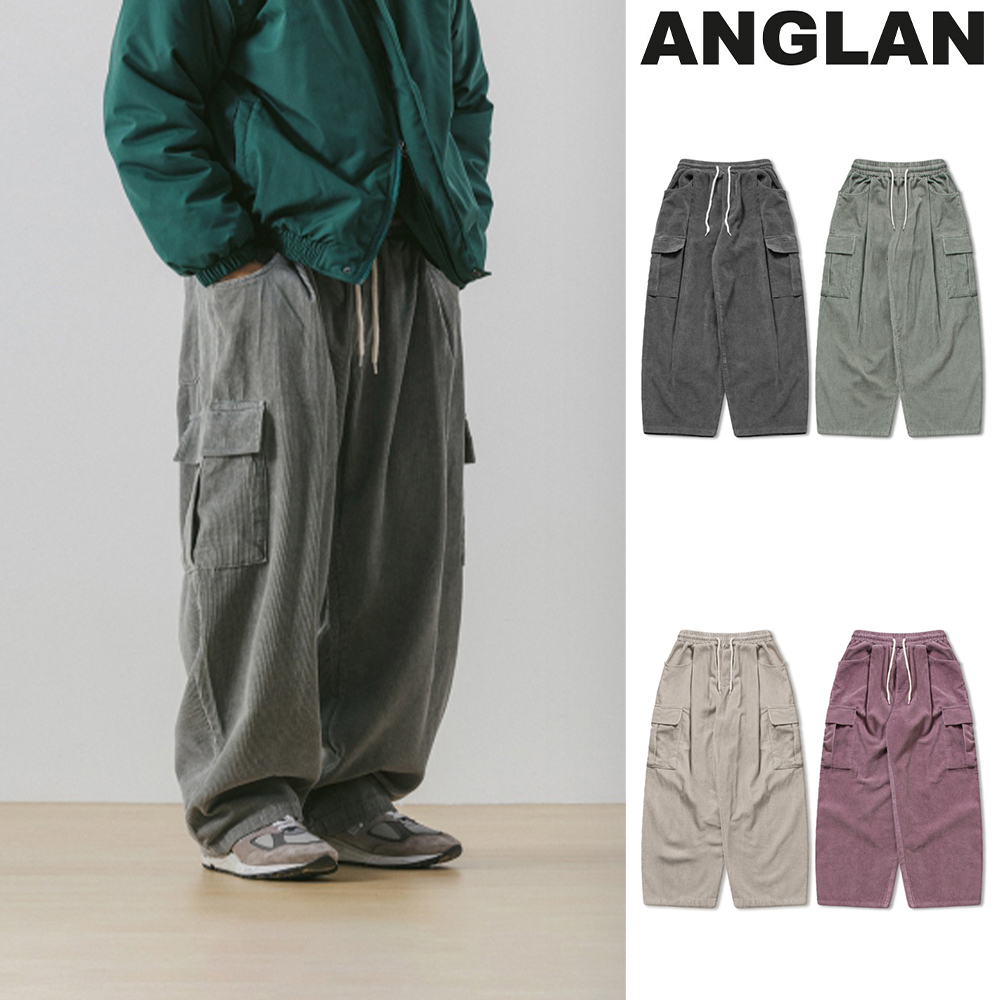【ANGLAN】Pigment Corduroy Cargo Wide Pants