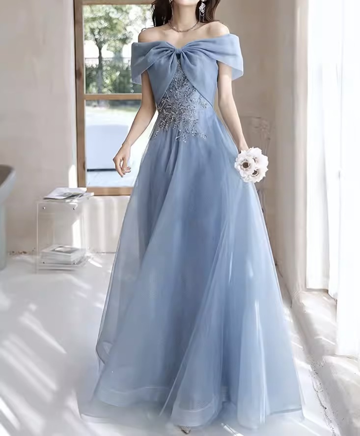 オフショルダー シフォン ロング ドレス ウェディング 韓国