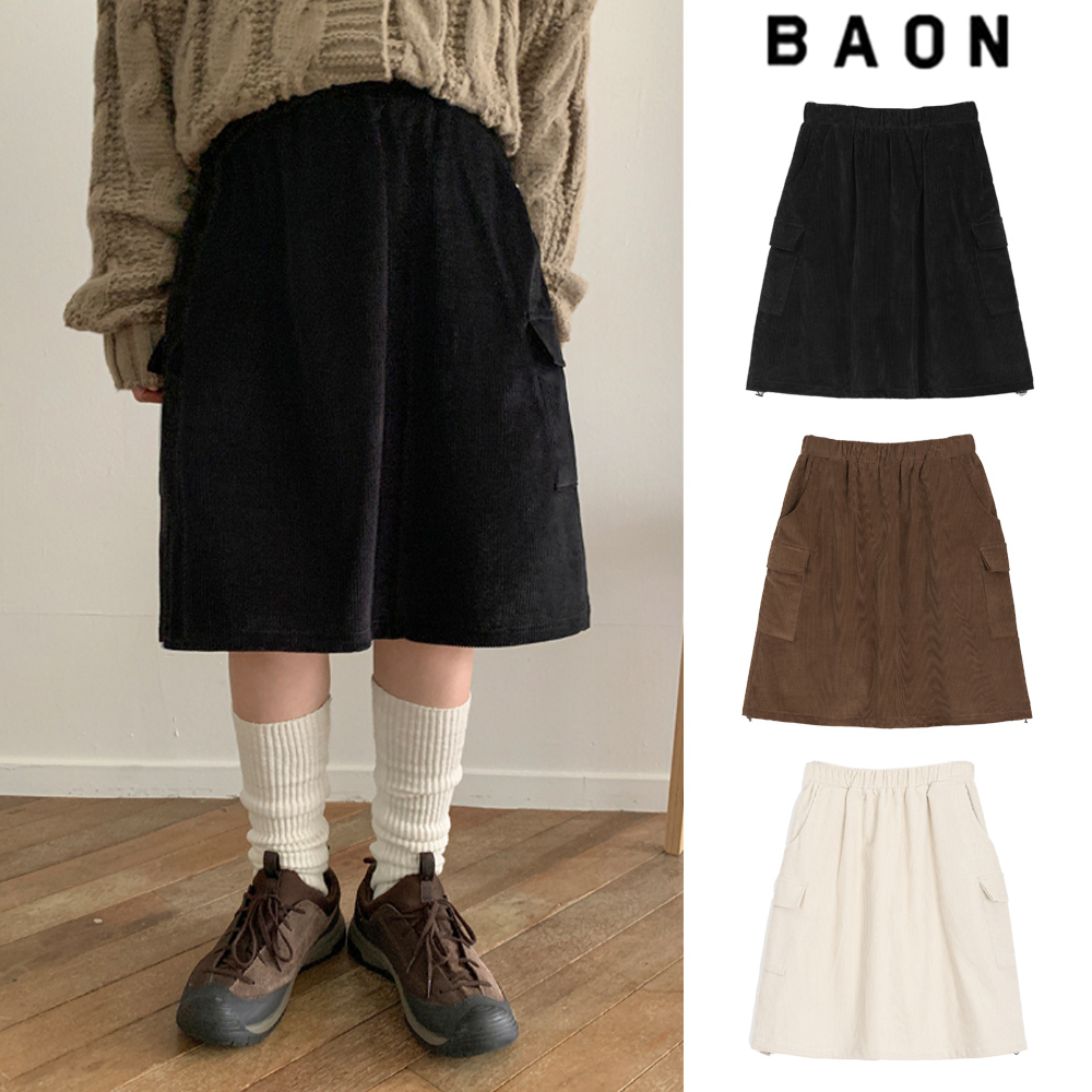 【BAON】Nellina banding corduroy cargo midi skirt