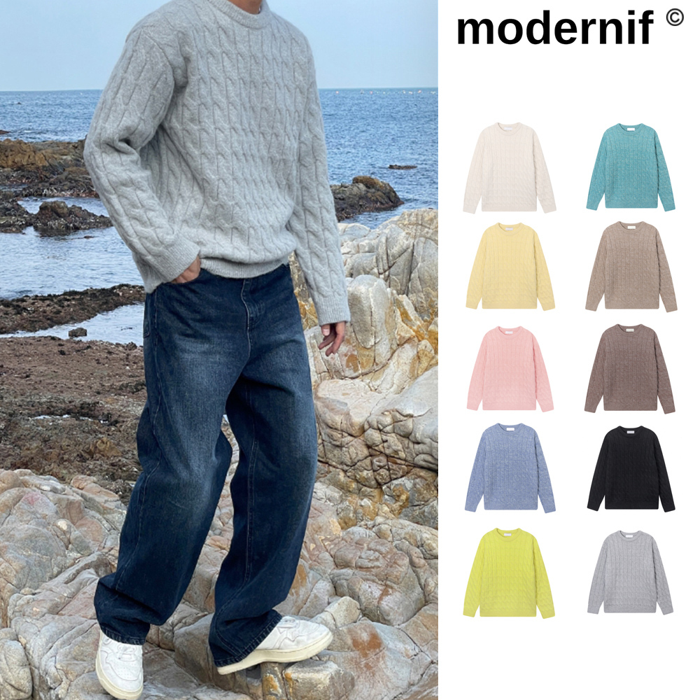 【MODERNIF】And Alpaca Cable Round Knit