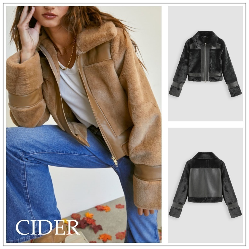 Cider◆ムートン PU ソリッド パッチ ジャケット【送料込み】