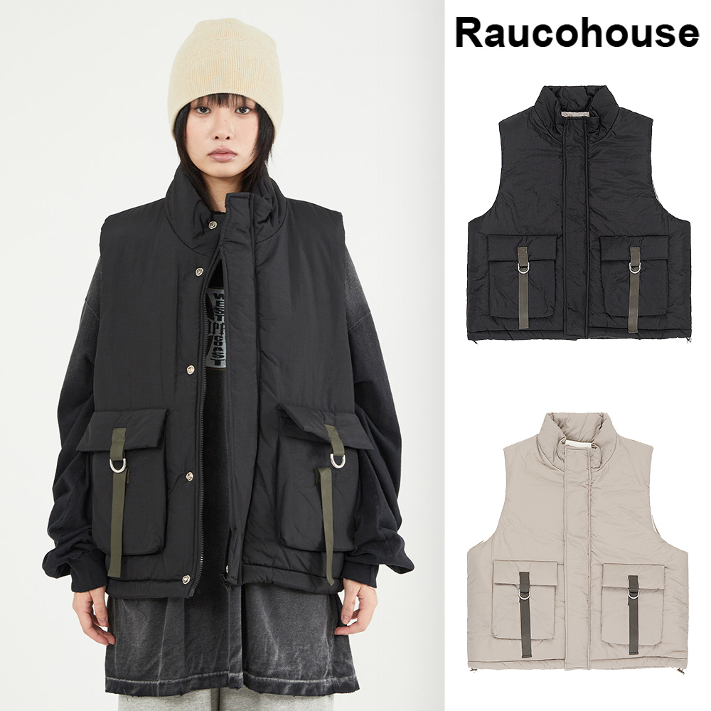 【Raucohouse】High-neck strap pocket padding vest