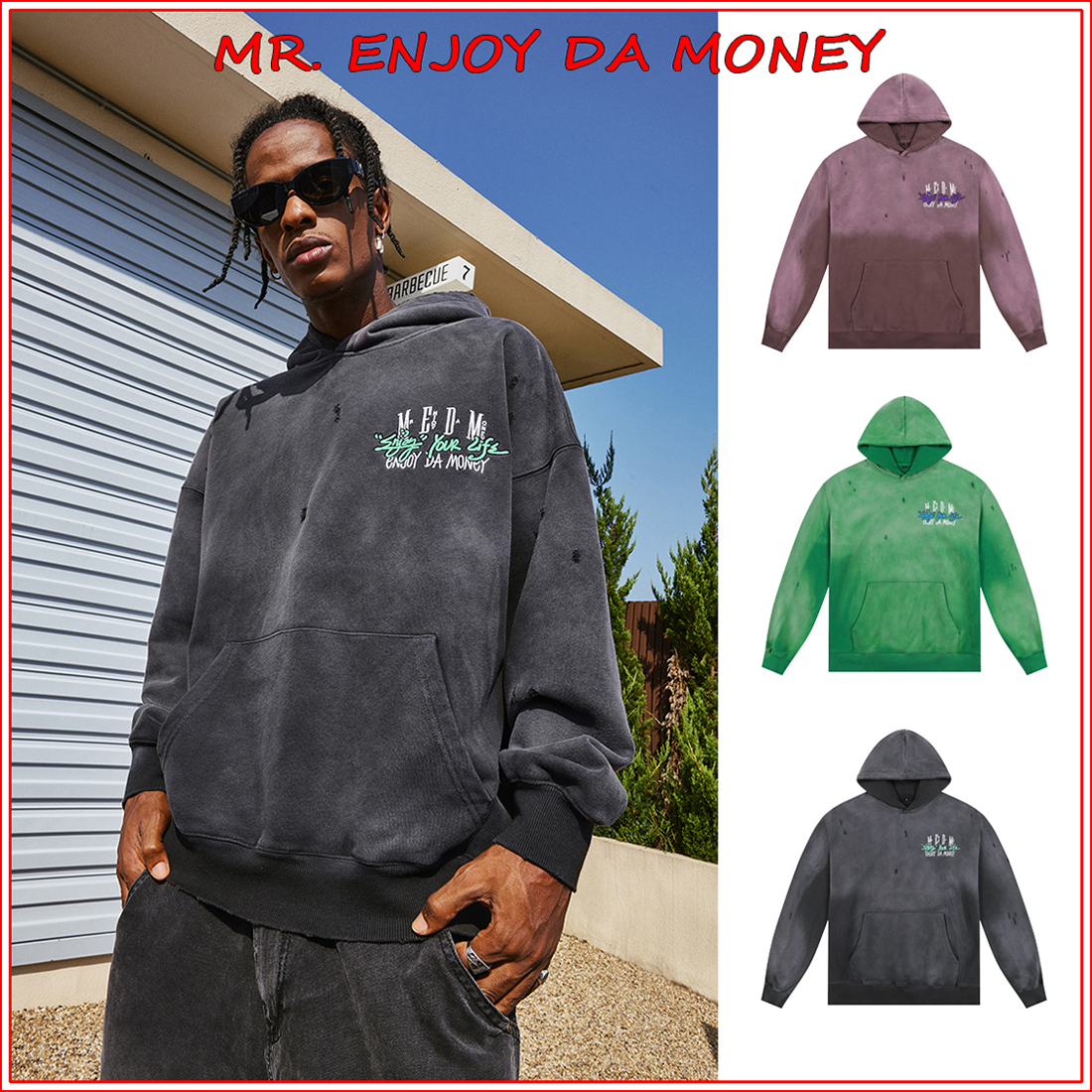 MR. ENJOY DA MONEY パーカー ロゴ刺繍 レトロ 人気 男女兼用
