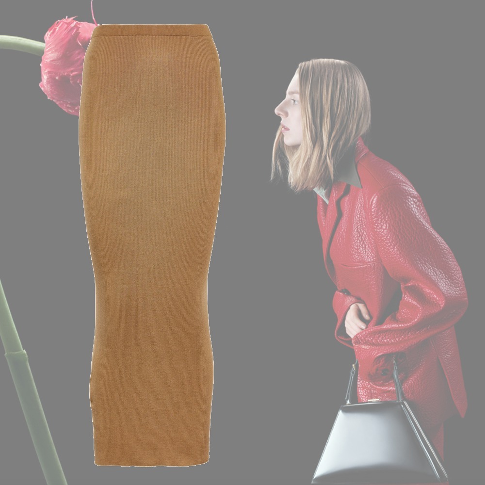 【希少】PRADA High-rise silk midi skirt ミディスカート 茶色