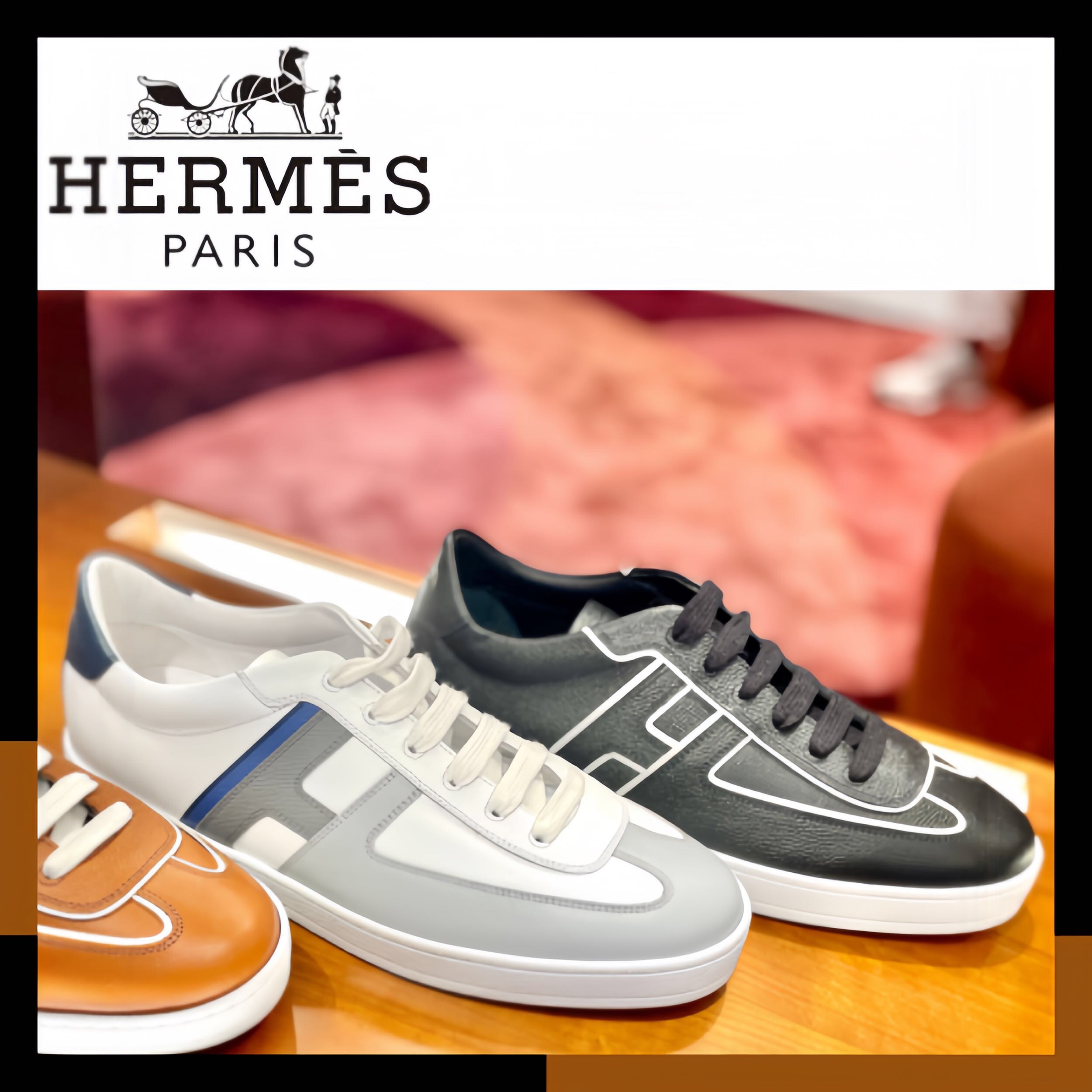 HERMES 上品 人気スニーカー 本革レザー 全7色 H ロゴ Boomerang
