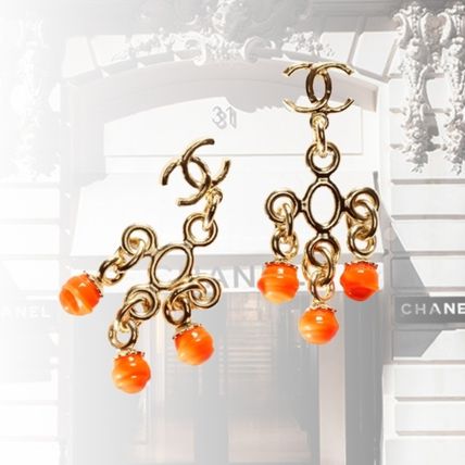 CHANEL シャネル イエロー ストラス シングル イヤリング ピアス-