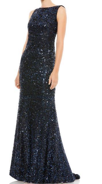 MAC DUGGAL ボートネックスパンコールドレス ミッドナイト