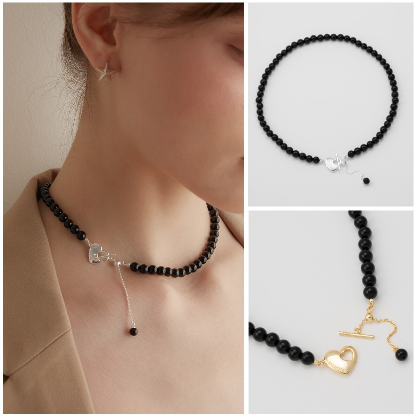 TATIANA☆Black Cupid Heart Toggle Necklace