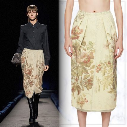 Dries Van Noten Midi Pencil Skirts Flower Patterns Wool Medium Elegant Style