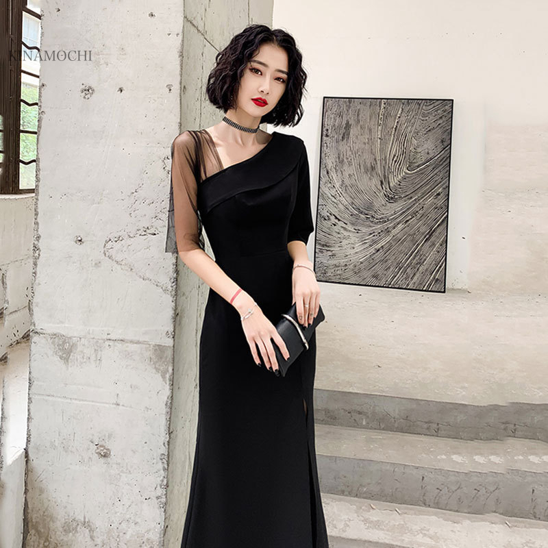 パーティ ドレス アシンメトリー シアー感 ロング丈