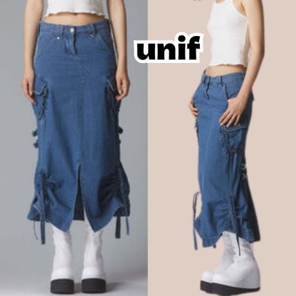 UNIF Clothing Maxi Pencil Skirts Casual Style Denim Street Style Plain Long