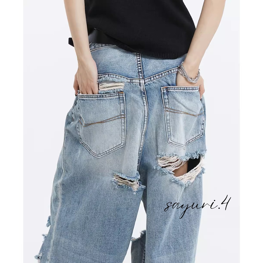 メンズ デニム ストリート ヴィンテージシュ加工 ワイドパンツ MONO-MART ジーンズ ヴィンテージ加工2WAYサイドジップワイド