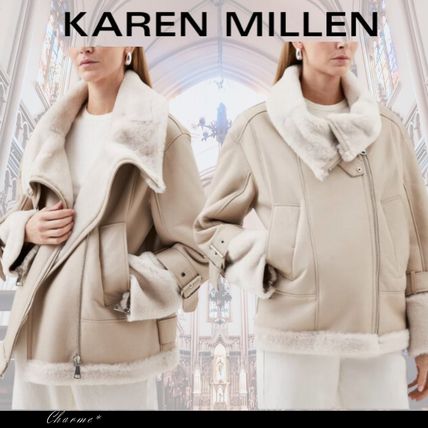 KAREN MILLEN レザー ムートン カフス ベルト付き マキシコート ムートン コート(レディース) - 海外通販のBUYMA