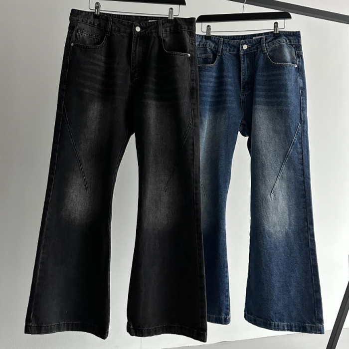 ユニークな斜めラインブーツカットデニムパンツ (S~L) 2色 O4295 ユニークな斜めラインブーツカットデニムパンツ (S~L) 2色 O4295