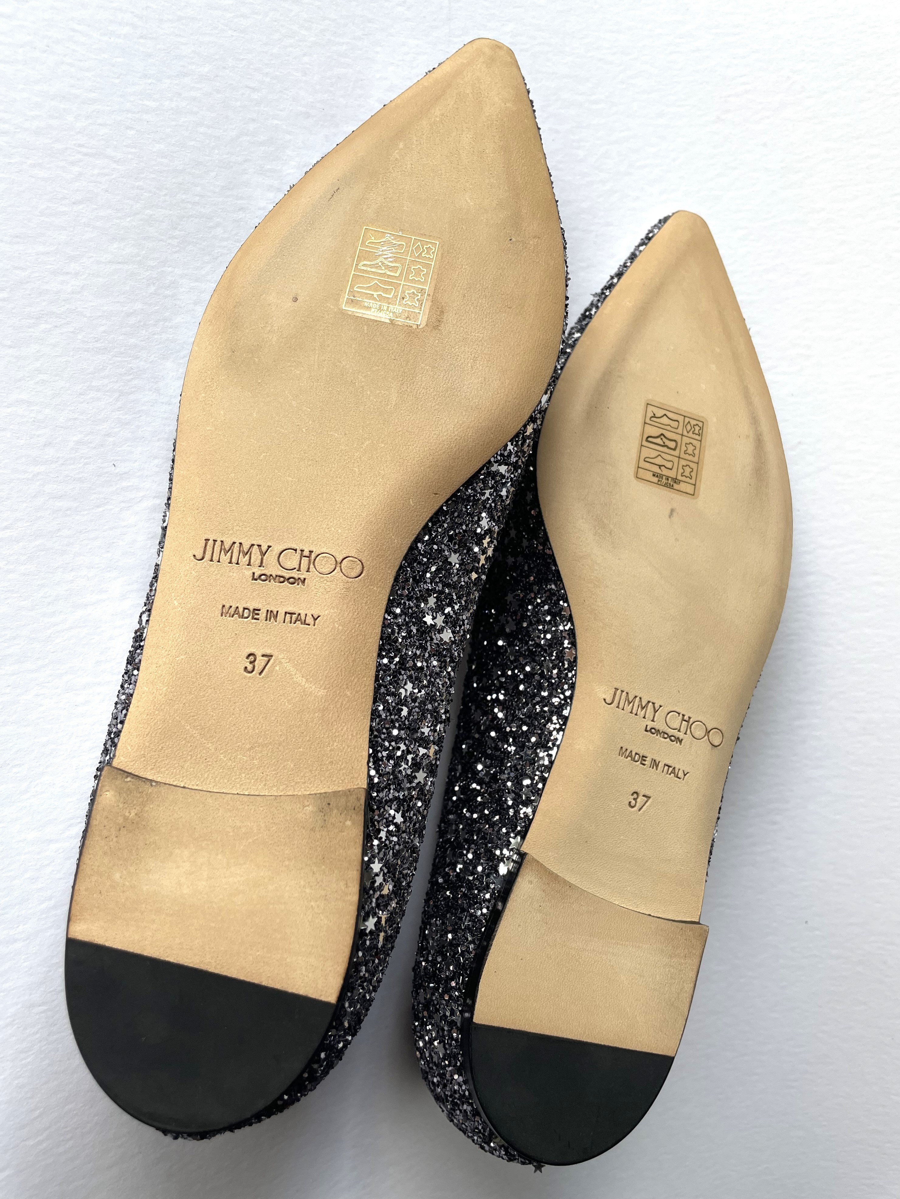 【セール】JIMMY CHOO☆ROMY FLAT ガンメタル スター グリッター セール】JIMMY CHOO☆ROMY FLAT ガンメタル スター グリッター