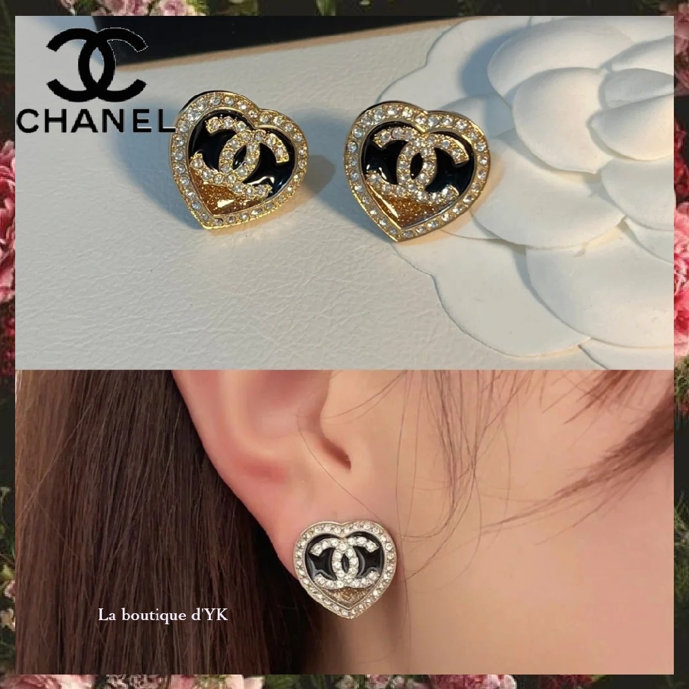 CHANEL ハート型 ピアス スタッド ピアス クリスタル アクセサリー