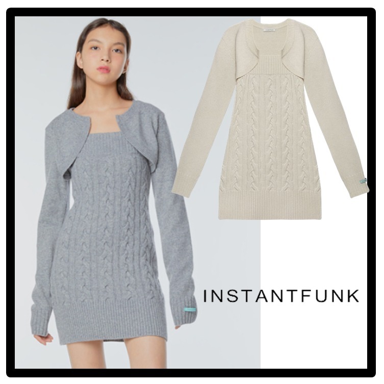 関税込☆INSTANTFUNK★Cable-knit wool-blend bolero mini dress