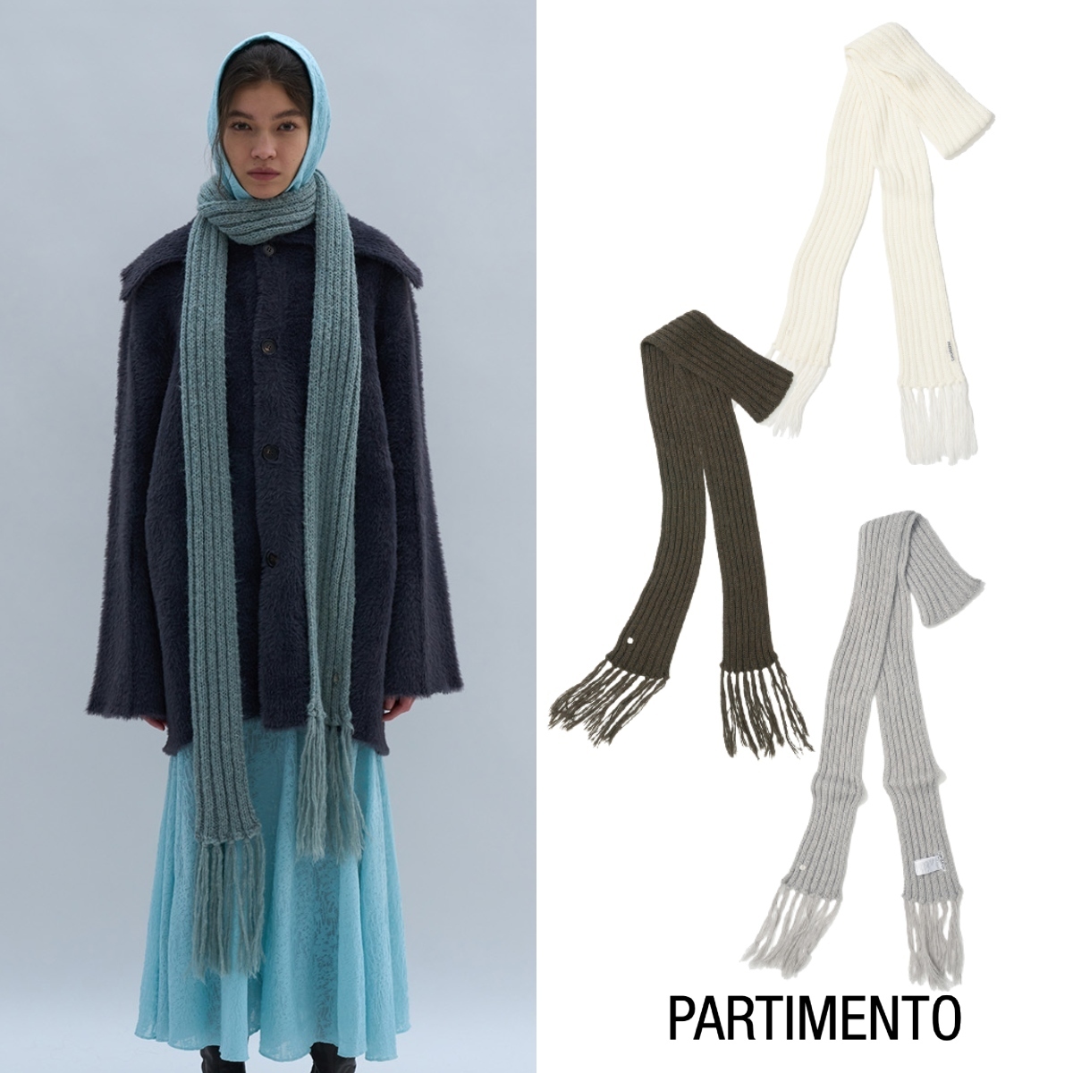 【PARTIMENTO】23fw RIBBED FRINGE MUFFLER