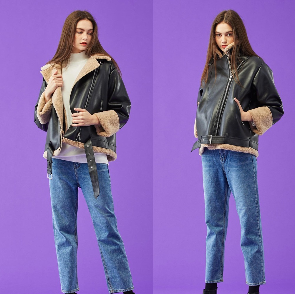 フリースジャケット WOMEN Oversized fit Mustang Fleece Jacket Black_Beige