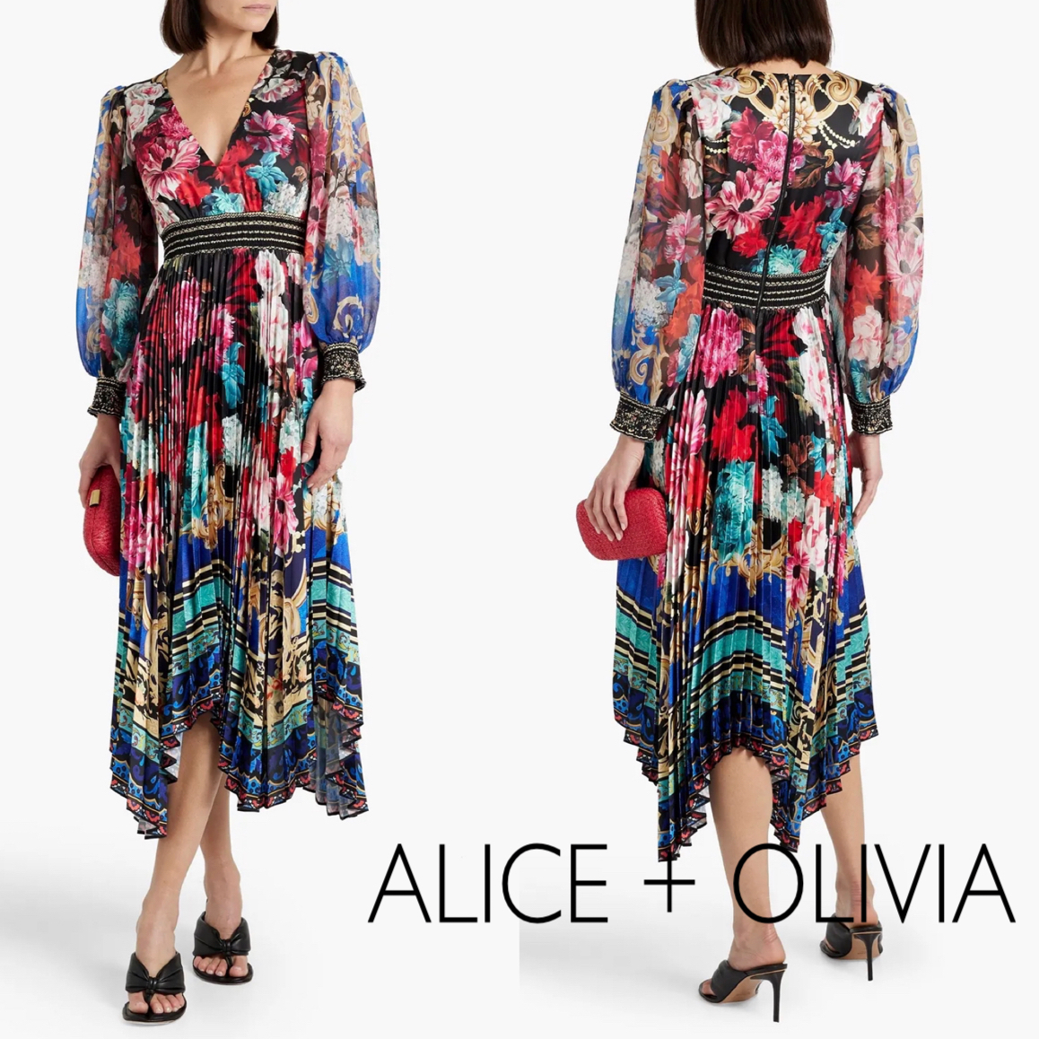 サテン★花柄★Vネック★ワンピース★ ALICE + OLIVIA