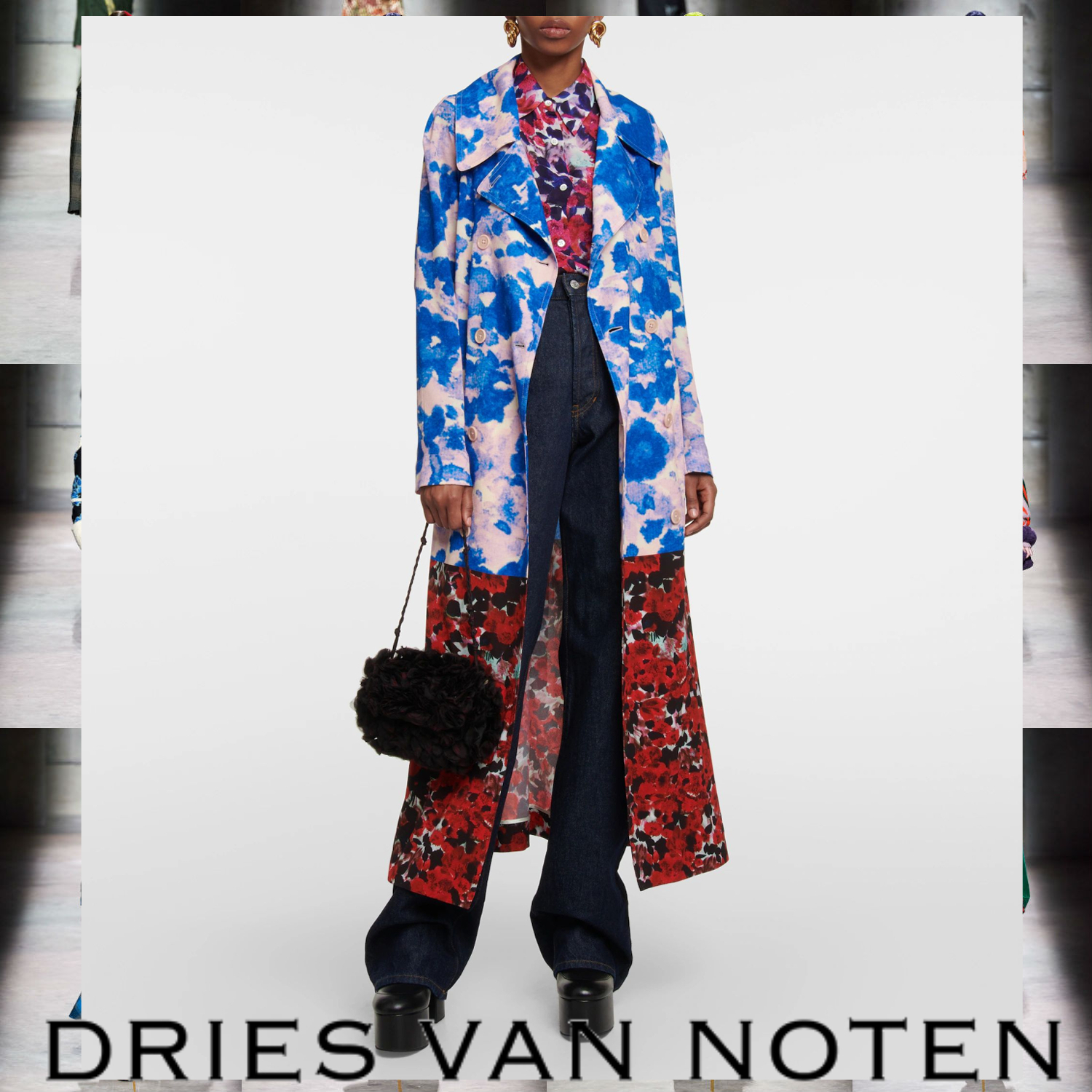 Dries Van Noten フラワー ダブルブレストコート マルチカラー