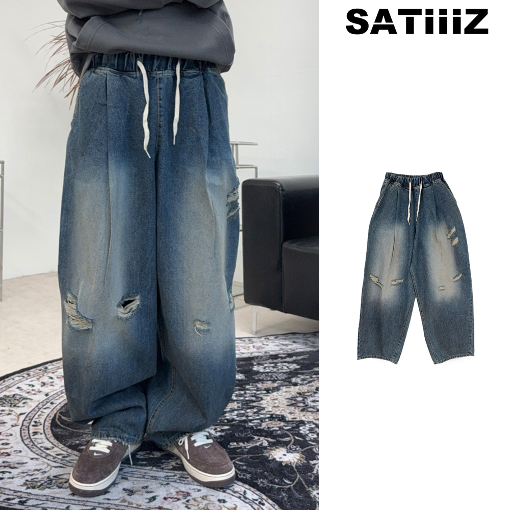 【SATIIIZ】Bard Damage Balloon Denim Pants