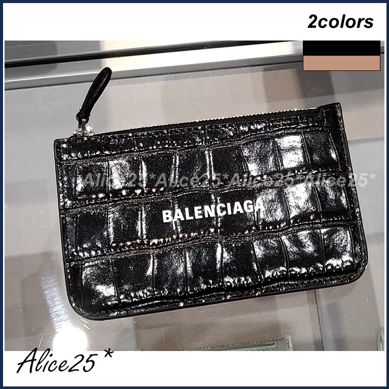 国内発送［BALENCIAGA］CASH コイン＆カードホルダー クロコ型押