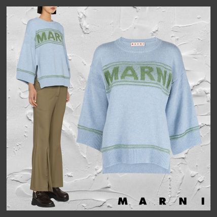 MARNI V-neck & Crew neck Crew Neck Casual Style Wool Cropped Office Style Logo