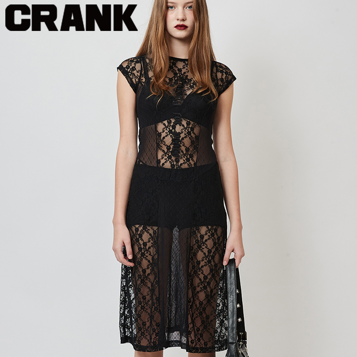 ★CRANK★LACE FLARE DRESS_BLACK★正規品/韓国直送料込/人気