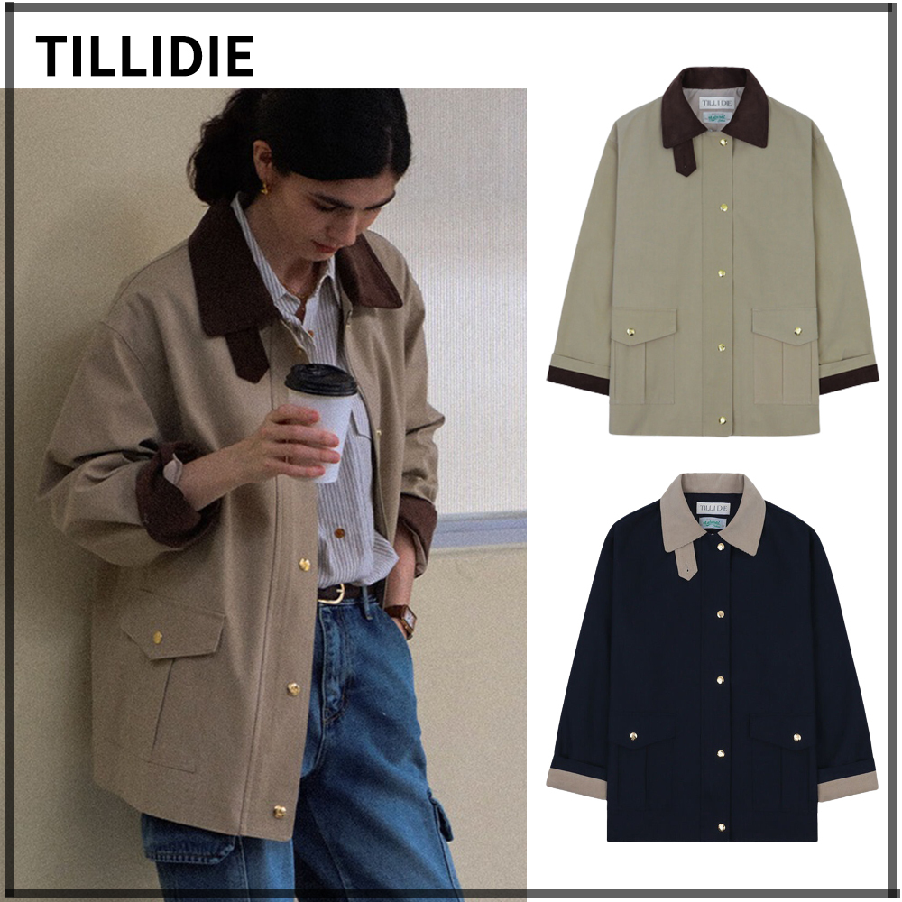 【TILLIDIE】Coloring collar point utility jacket/韓国 大人気