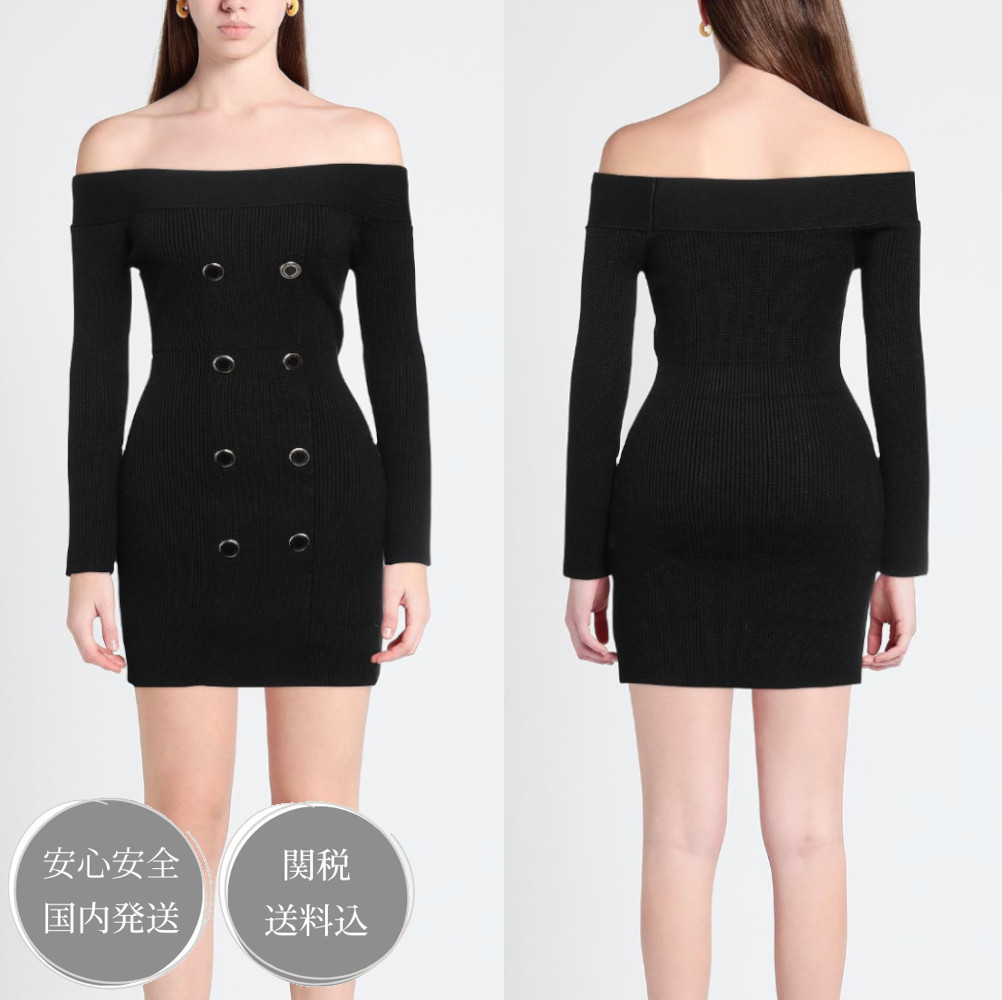 ELISABETTA FRANCHI オフショルダー ニットドレス ブラック 関込