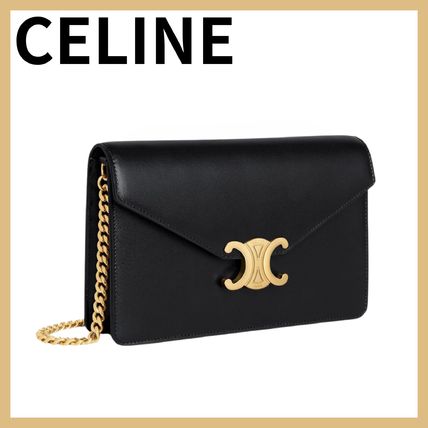 CELINE Shoulder Bags Wallet on Chain TRIOMPHE in Shiny calfskin