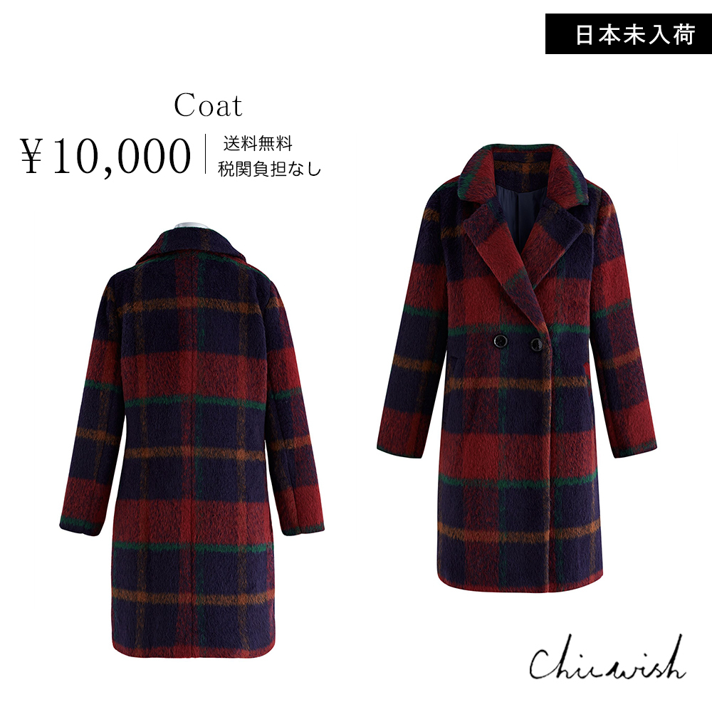 CHICWISH(シックウィッシュ)｜タータンファジーウール混コート