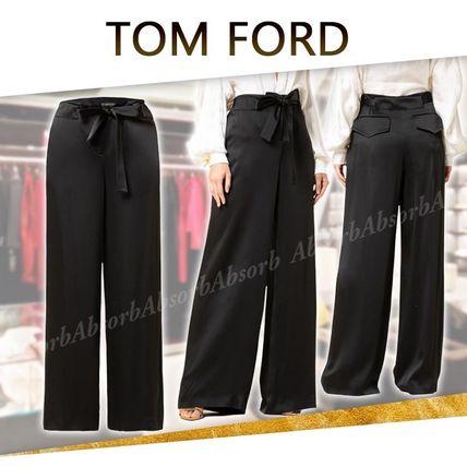 【トムフォード】 Trousers - High-Waisted Trousers パンツ TOM FORD high-waisted straight-leg Silk Trousers | Black