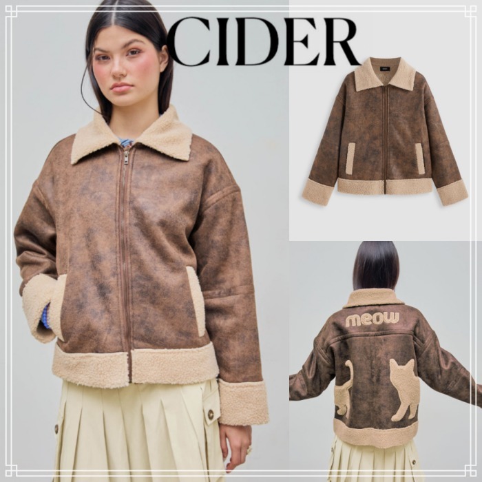 【Cider】フェイク シアーリング ジッパー ジャケット