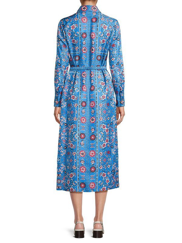 誕生日プレゼント TORY BURCH ホワイト＆ブルーシルクワンピース ワンピース