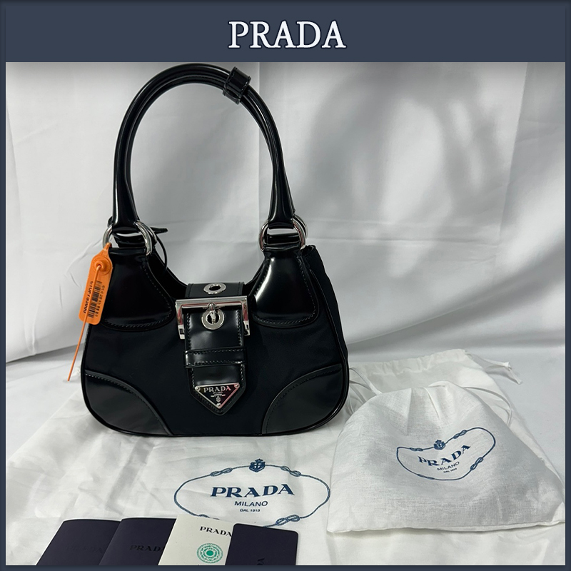 【PRADA】送料・関税込★ムーンリナイロン&レザーハンドバッグ